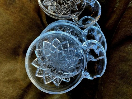 Fostoria Glass ~ Set of 4 Vintage Glass Floral Coasters with Spoon Rests ~ EUC - Picture 4 of 4