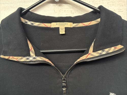 BURBERRY LONDON 1/4 Zip Pullover Sweater Black Sz Large Excellent - 第 3/9 張圖片