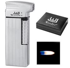 WINJET DELUXE "PRINCE DESIGN" SOFT FLAME FLINT PIPE LIGHTER / CHROME STRIPED NEW