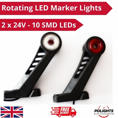 2 x Lauf LED Leuchten rot/weiß drehbare Seitenmarkierungsleuchten 24V LKW Bus LKW