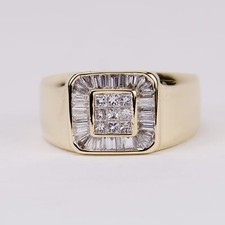 14k Yellow Gold .93ctw G Color VVS/SI Diamond Cluster Mens Ring
