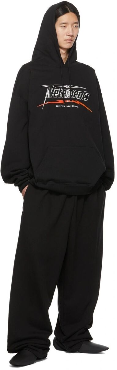 VETEMENTS Black Hi-Speed Logo Print Oversized Hoodie size VETEMENTS Black Hi-Speed Logo Print Oversized Hoodie size