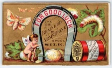 BRAINERD & ARMSTRONG SPOOL SILK*GOOD LUCK HORSESHOE*BUTTERFLY*SILKWORM*CHERUB