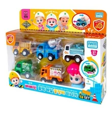 Pinkfong Bebefinn Heavy Equipment Mini Car Figure Set Pull Back Diecast Finn