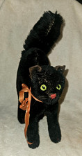 Vintage HALLOWEEN STEIFF BLACK CAT Button Ear 12" TALL Green Eyes Ex Carpentier