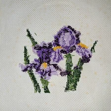 Handmade Cross-Stitch Iris Flower Needlepoint Panel – Finished Embroidery 8"X10"