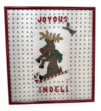 Vintage Framed Needlepoint Christmas Seasonal Wall Hanging 11x12 JOYOUS NOEL 