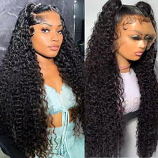 30 Inch Water Wave 13X6 HD Lace Front Wigs Human Hair Pre Plucked 200 Density De