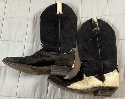 VTG Code West Pony Hair Cow Print Embroidered Leather Cowgirl Boots Women's 6M