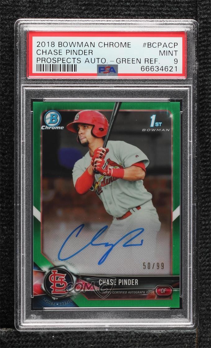 2018 Bowman BOWMAN CHROME PROSPECTS AUTOGRAPHS PROSPECTS AUTO.-GREEN REF. #BCPACP Chase Pinder front