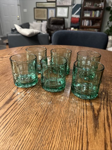 Anchor Hocking Green Tartan Double Old Fashion Glasses 3 1/2” Set of 6 - Picture 2 of 23