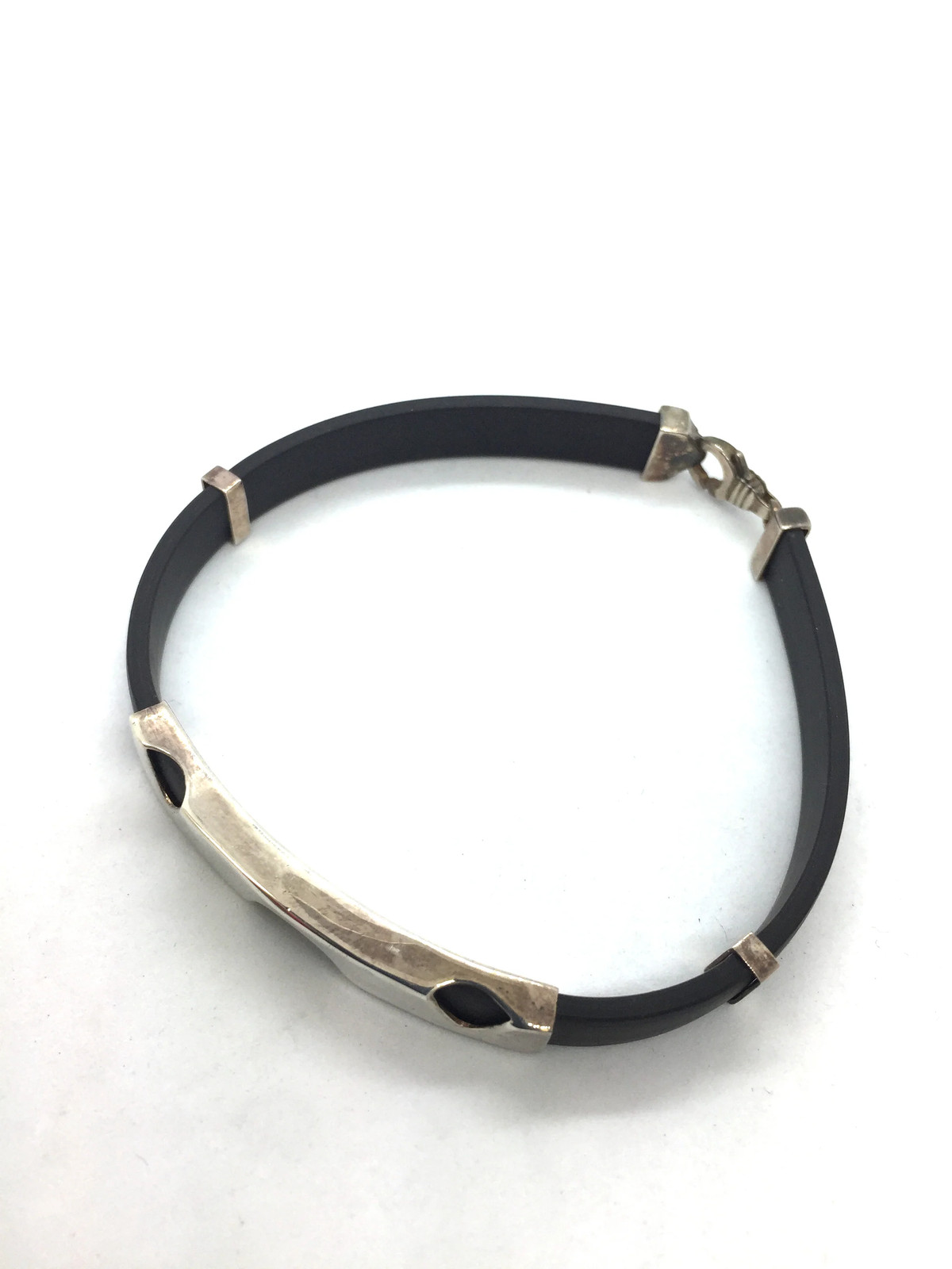 Solid 925 Sterling Silver & Rubber Bracelet 8" 13… - image 4