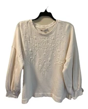 LOFT Plus Sweatshirt Cream Beige 100% Cotton Size 24/26 Eyelet Oversized
