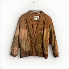 Women  s Vintage Pioneer Wear Brown Embossed Design Leather Jacket Size M