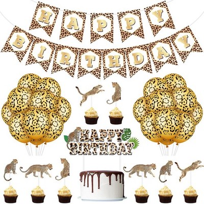 Zomiboo 46 Pieces Cheetah Birthday Decorations Set Include Leopard Print Bann...