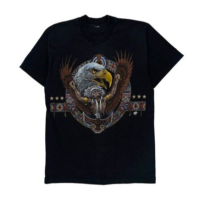 Native American Eagle Unbranded Graphic T-Shirt - Small Black Cotton