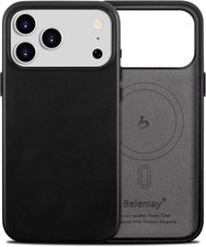 Handcrafted Full-Grain Vegetable-Tanned Leather Case for iPhone 17 Pro Max, Blac