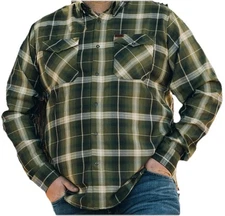 DIXXON FLANNEL Men L Classic 556 Flannel Shirt-Green Tartan Plaid-Pearl Snap-EUC