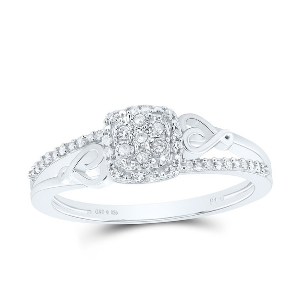 925 Sterlingsilber Echtem Diamant Gedreht Herz & Kissen Cocktail Ring 1/10 Karat-image