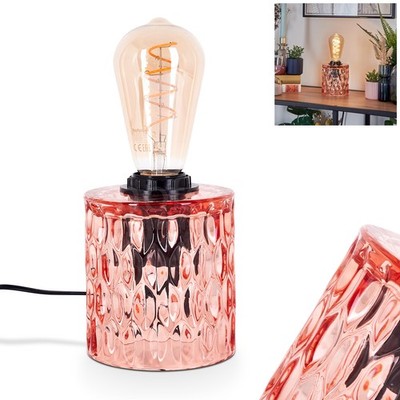 HOFSTEIN Pescara Tischlampe Schlafzimmer Tischleuchte Glas/Metall Rosa/Schwarz