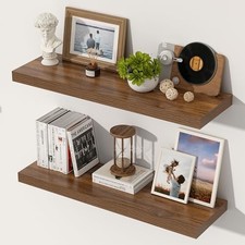 24 Inch Floating Shelves, 12 Inch Deep 24"W x 12"D x 2"H, Set of 2 Walnut