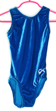 GK Elite  CM Gymnastics Leotard Child Medium M Solid Turquoise Blue Velvet