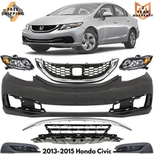 Front Bumper Cover Fascia & Headlight Assembly For 2013-2015 Honda Civic