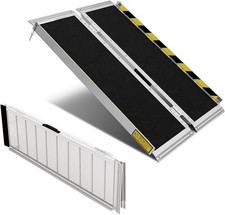 4FT Portable Wheelchair Ramp Folding Non-Slip Aluminum 800lb Threshold Handicap
