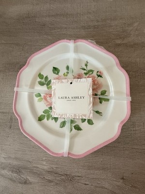 Laura Ashley Pink Rose Floral Melamine Salad Plates 8.5