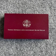 1993 S Thomas Jefferson 250th Anniversary Silver Dollar Proof Coin Box COA