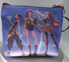 Blue Cartoon Graphic Print Zip Coin Wallet Pouch w/ Keyring for Women
