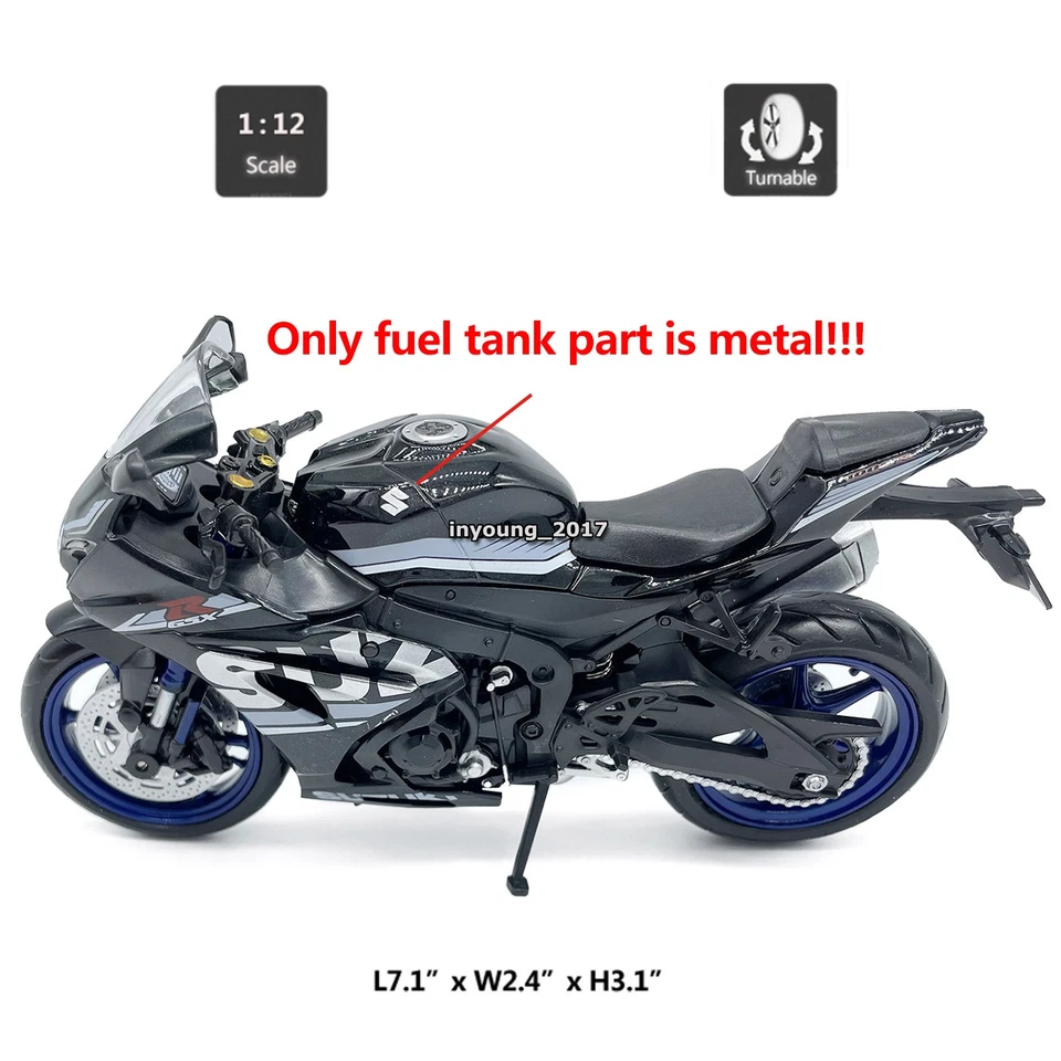 1/12 Suzuki GSX-R1000R Motorcycle Model Diecast Toy Vehicle Motorbike Toys Black - Image 2 of 4