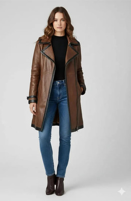 LF1370 Women s Handmade Vintage Brown Genuine Lambskin Leather Trench Coat