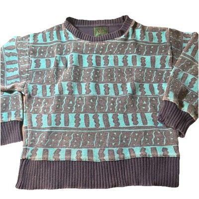 GIESSWEIN Vintage Crewneck Sweater Geometric Patterns Blue Men's. Youth Small