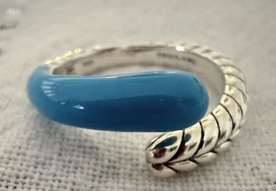 Sterling Silber 925 offener Ring Türkis blau Akzent strukturiertes Band 