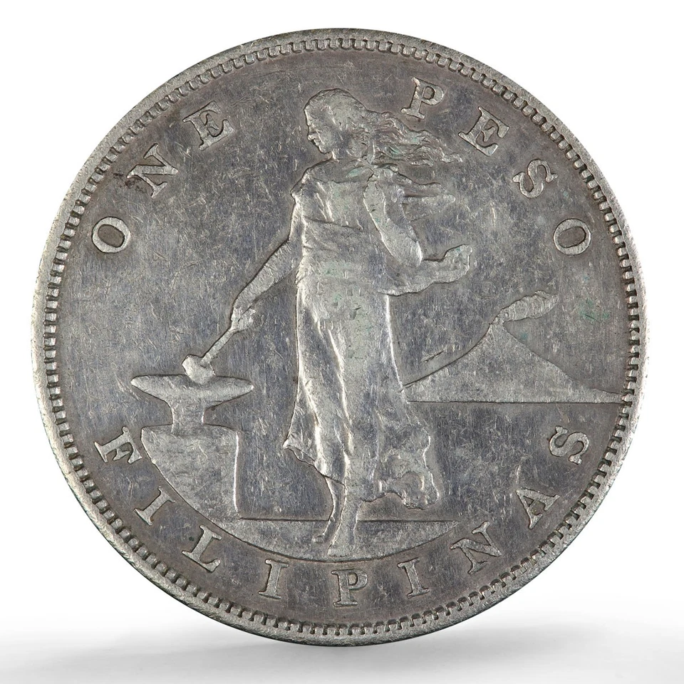Серебряная монета Филиппины 1 песо США десятичная чеканка большой тип XF40 PCGS 1906 S - Изображение 3 из 4