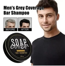 Men's Grey Coverage Bar Shampoo Hair Darkening Black Soap for Grey Hair Cover ~`
