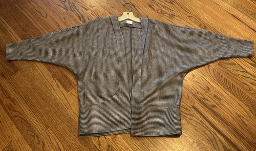 Rare Vintage 80s Wool Cardigan Houndstooth Black, White Women's Medium - Picture 3 of 7