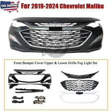Front Bumper Cover Upper & Lower Grille Fog Light Set For 2019-2024 Chevy Malibu