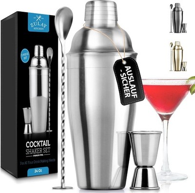 Zulay Kitchen Premium Cocktail Shaker 700ml, Cocktail Set aus Edelstahl, Boston