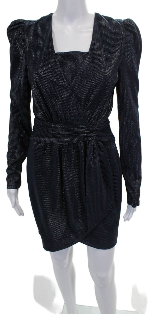 Jonathan Simkhai Women Blue Striped Square Neck Long Sleeve Wrap Dress Size 4Free Shipping in US $100+ Orders | $6.95 Orders Below