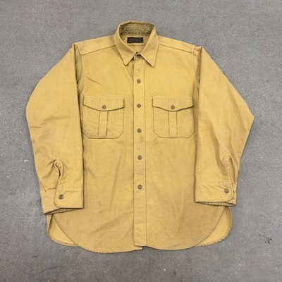 Eddie Bauer Shirt Mens Chamois Yellow Canvas Patch Pockets Casual Button Up XL