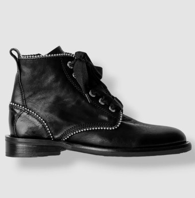 $498 Zadig & Voltaire Women's Black Laureen Roma Leather Boots Shoes Size 36