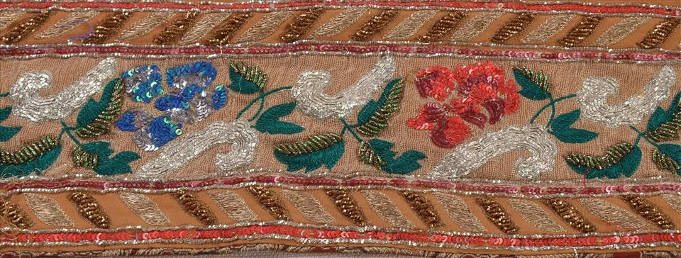 Санскрити винтажное сари отделка каймой 1 ярд бежевый рукоделие бисер шитье деко кружево - Изображение 2 из 4