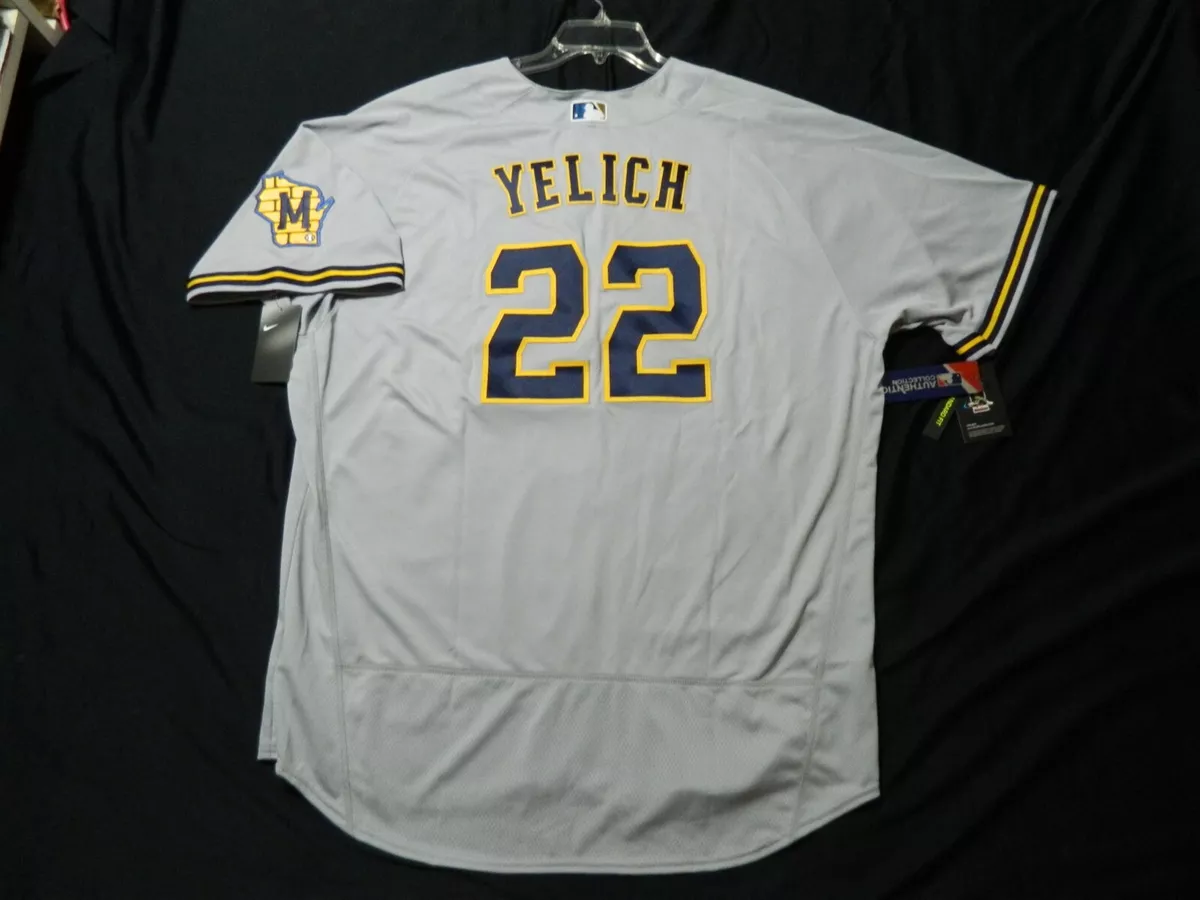 Nike Men's Christian Yelich Gray Milwaukee Brewers Road Authentic Player Logo Jersey - Gray