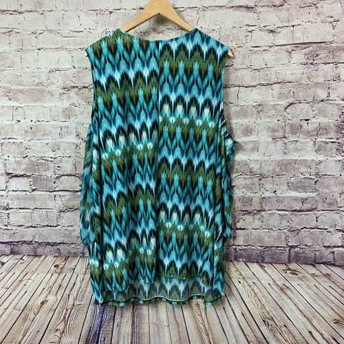 Catherines Blouse Womens Size 3X Blue Green Print V Neck Semi Sheer Sleeveless - Picture 6 of 10