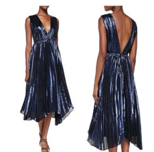 Alice + Olivia Pleated Metallic Asymmetric Gown ASO Nashville Rayna Jaymes Sz 0