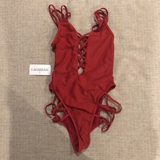 One Piece Swimsuit Monokini Women  s US Size S Red Strappy Backless