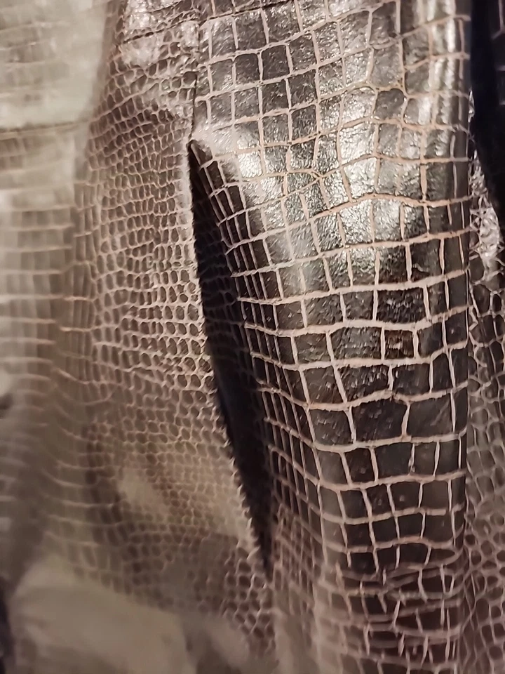 Abrigo largo de cuero genuino marrón talla 12 forrado look cocodrilo vintage Spiegel para mujer Foto 3 de 4