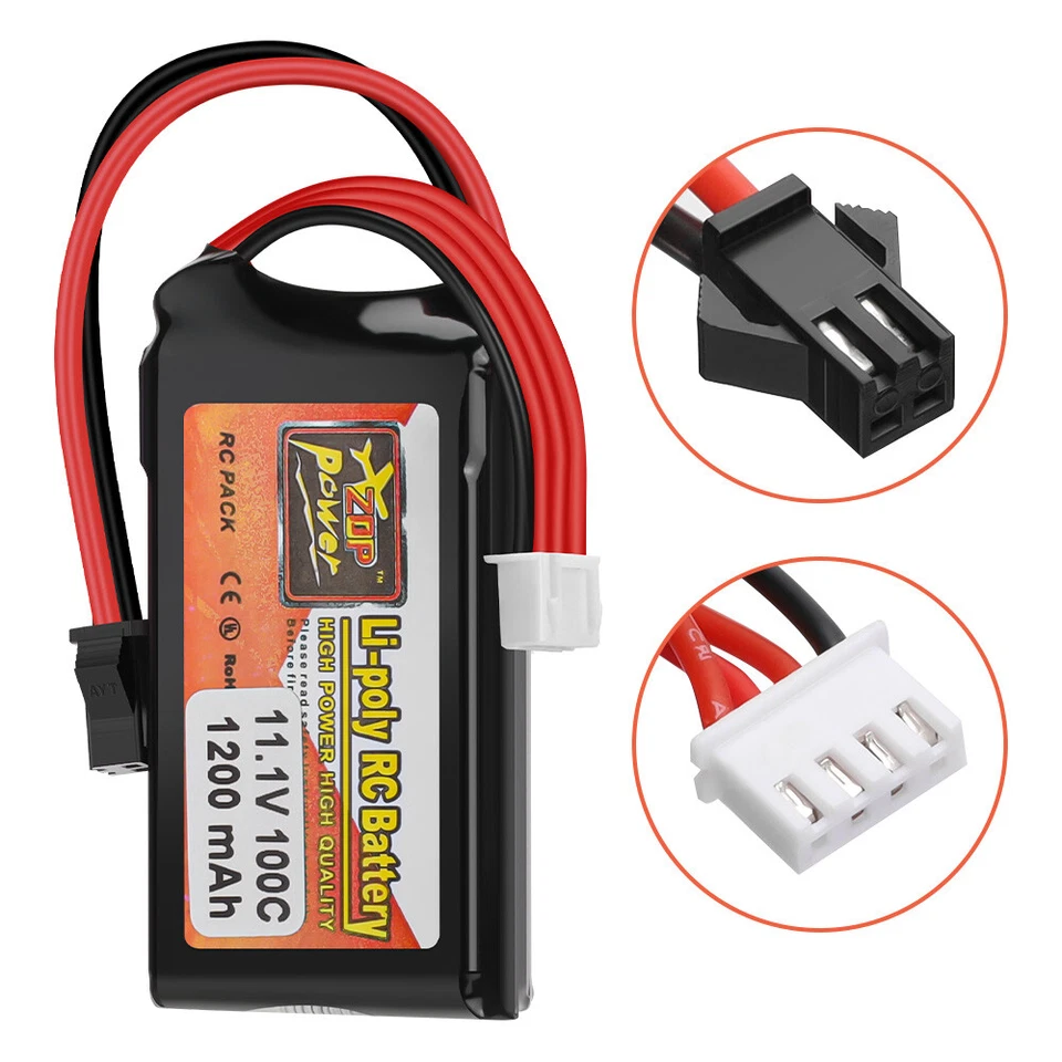 11,1V 1200mAh 100C 3S Akku SM 2PIN Stecker LiPo Batterie für RC Auto Flugzeug - Bild 2 von 4